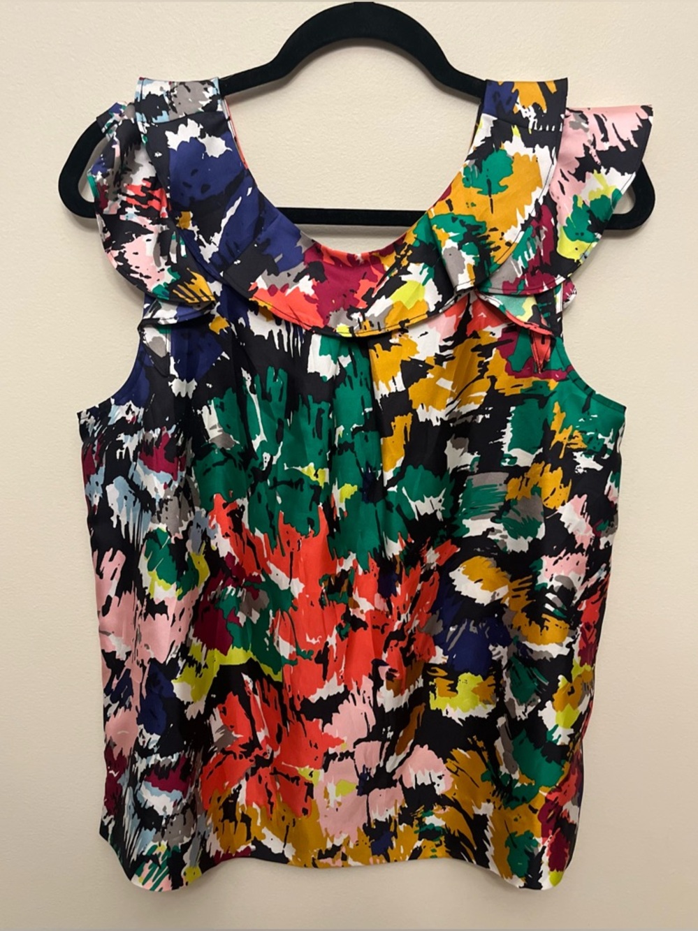 NWT J. Crew Silk Ruffle Neck Floral Top Multicolor Sleeveless Women's Size 12